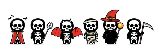 カボチャ 頭蓋骨 キャップとハロウィンイラスト プレミアムベクター