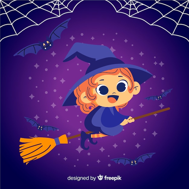 Cute halloween witch on broom