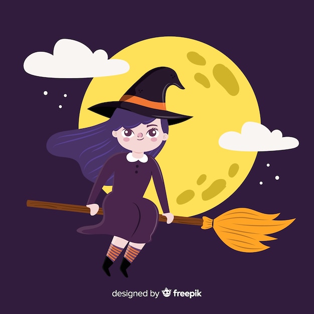 Cute halloween witch on a broom