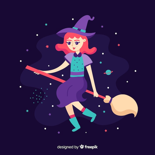 Cute halloween witch on broom