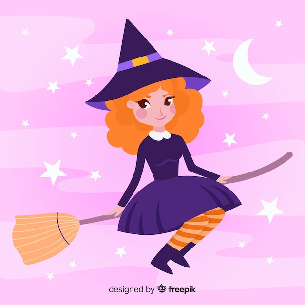 Cute halloween witch with broom