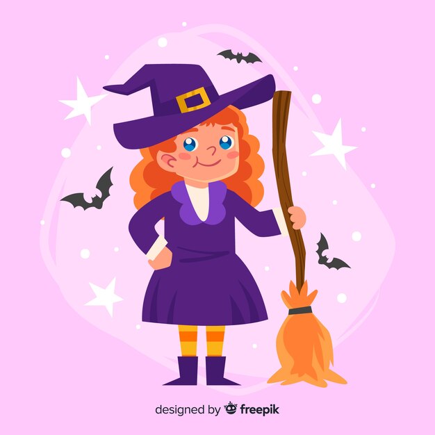 cute halloween witch with a broom