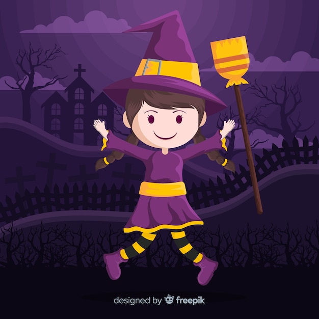 Cute halloween witch with broom