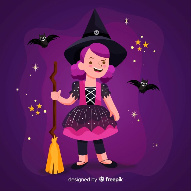 Cute halloween witch with broom