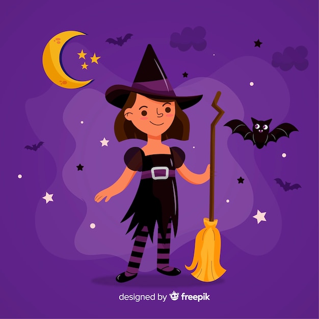 Cute halloween witch with broom