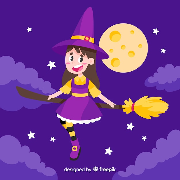 Free vector cute halloween witch