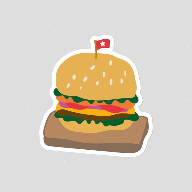 Cute hamburger doodle sticker with a white border vector