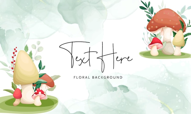 Free vector cute hand drawing mushroom and leaves floral background