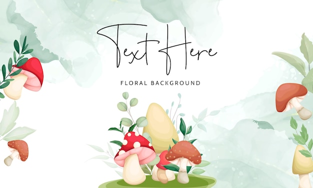 cute hand drawing mushroom and leaves floral background