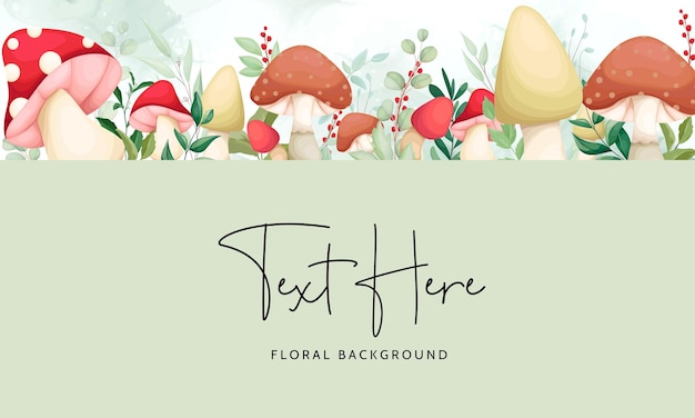 Free vector cute hand drawing mushroom and leaves floral background