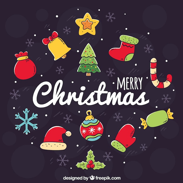 Cute hand drawn background with christmas decorations