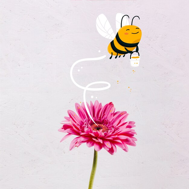 Cute hand drawn bee with a honey jar