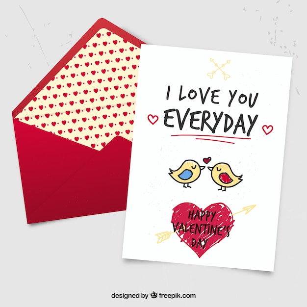 Free vector cute hand drawn birds valentine card