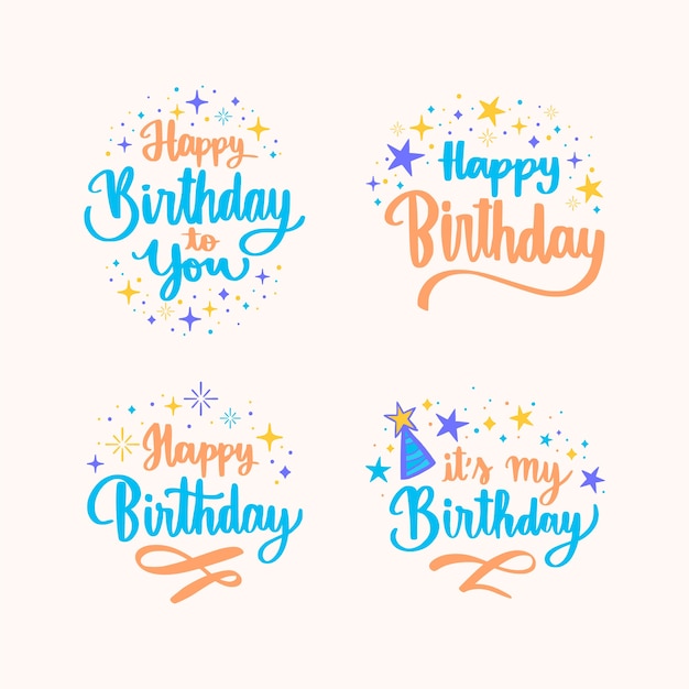 Free vector cute hand drawn birthday label and badges