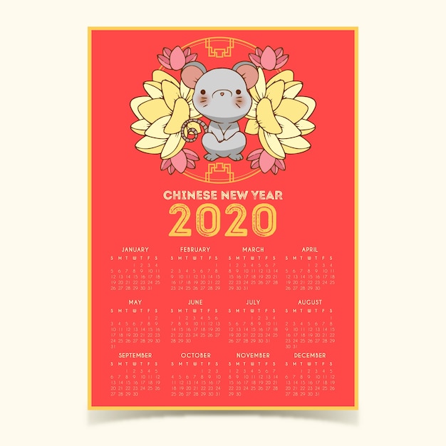 Cute hand drawn chinese new year calendar