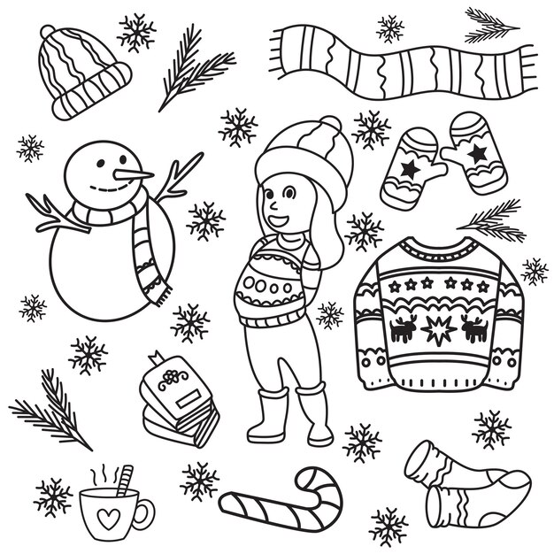 さまざまな要素を持つかわいい手描きのクリスマスパターン