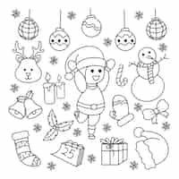 Vettore gratuito simpatico motivo natalizio disegnato a mano con diversi elementi