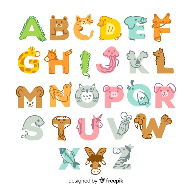 Free vector cute hand drawn design animal alphabet