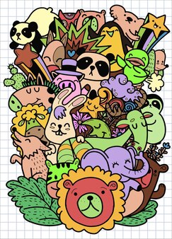 植物の背景にかわいいハリネズミ 北欧風の手描きイラスト プレミアムベクター 植物の背景にかわいいハリネズミ 北欧風の手描きイラスト プレミアムベクター