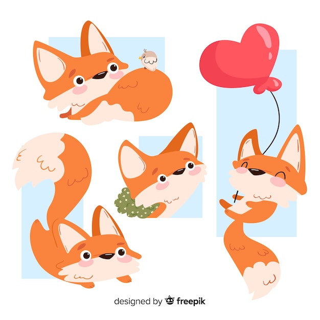 Free Vector cute hand drawn fox collection