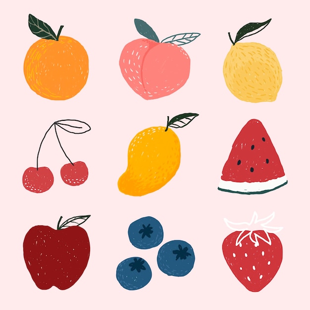 Cute hand drawn fruit set vector