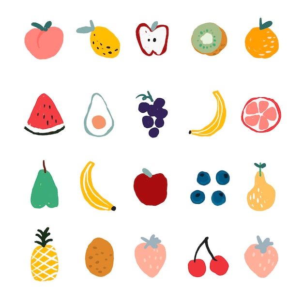 Free vector cute hand drawn fruit set vector