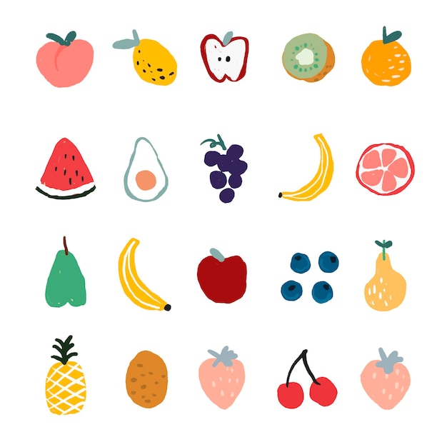 Симпатичные рисованной фрукты набор векторных