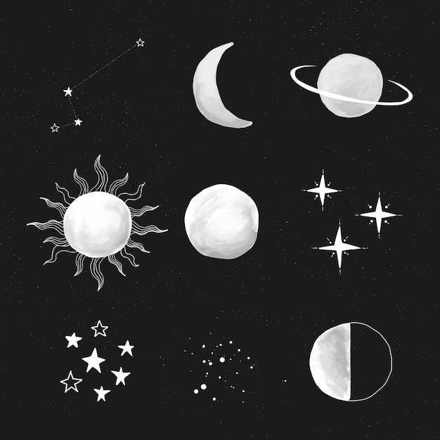 Free vector cute hand drawn galaxy set vector