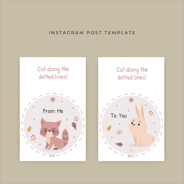 Vettore gratuito modello di post di instagram con tag regalo disegnato a mano carino