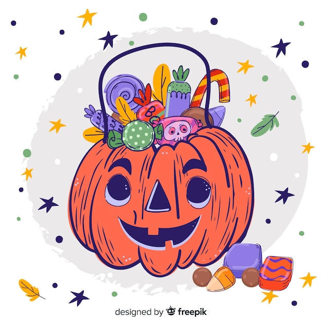 Vettore gratuito borsa disegnata a mano sveglia della zucca di halloween