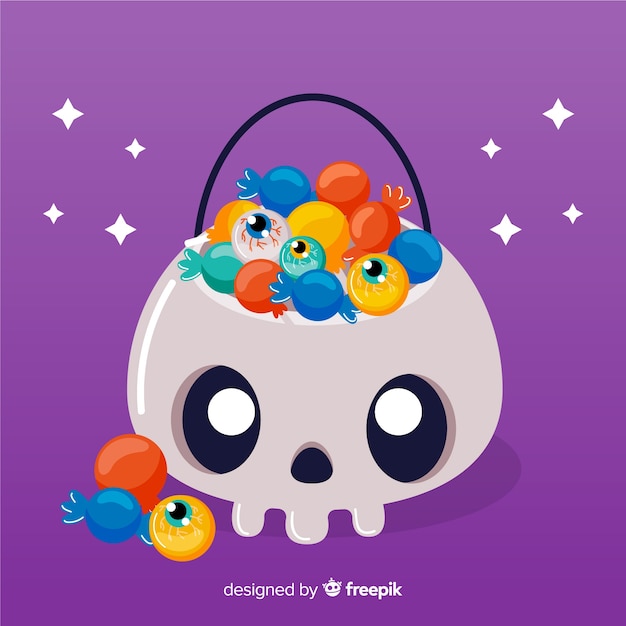 Borsa disegnata a mano sveglia del cranio di halloween