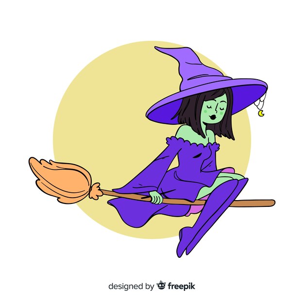 かわいい手描きハロウィーン魔女背景