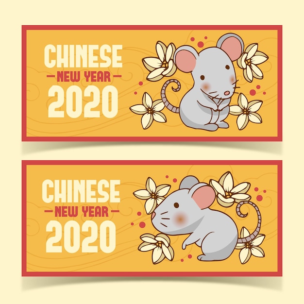 Cute hand drawn happy chinese new year banners