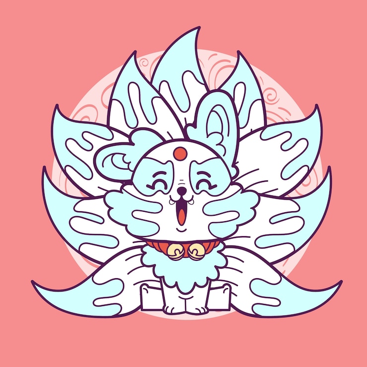 Free Vector cute hand drawn kitsune illustration