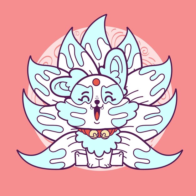 Cute hand drawn kitsune illustration