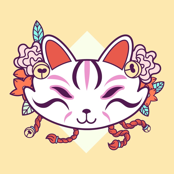 Free Vector cute hand drawn kitsune illustration