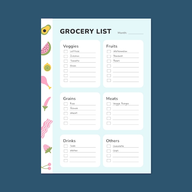 Cute hand drawn monthly grocery list