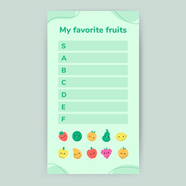 Cute hand drawn my favorite fruits vertical tier list