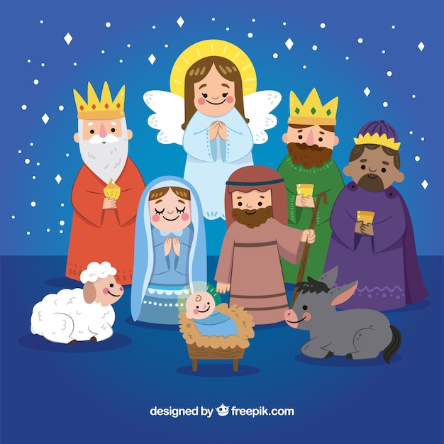 Cute hand drawn nativity scene