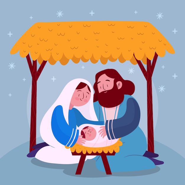 Cute hand drawn nativity scene