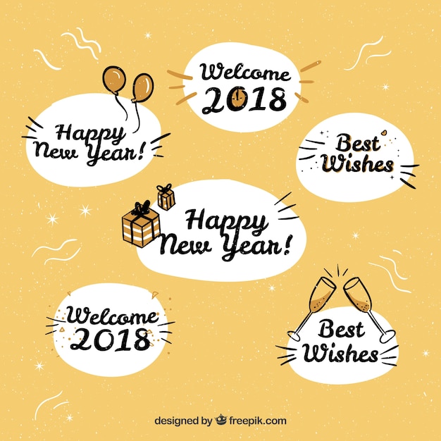 Cute hand drawn new year labels