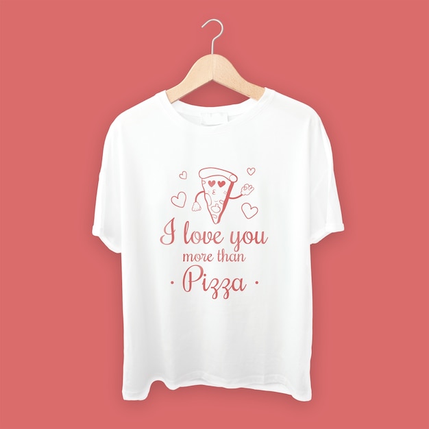 무료 벡터 귀여운 손으로 그린 피자 발렌타인 데이 티셔츠