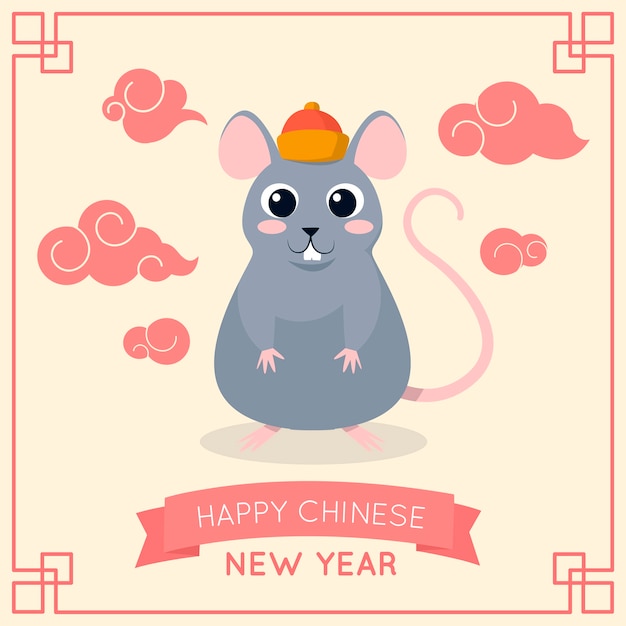 Cute hand drawn rat chinese new year