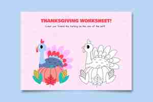 Бесплатное векторное изображение Симпатичные рисованной лист благодарения раскраски