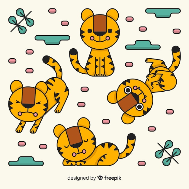 Free vector cute hand drawn tiger collection