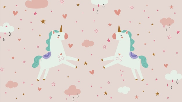 Free vector cute hand drawn unicorn desktop wallpaper