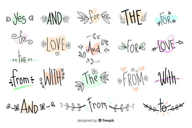 Cute hand drawn wedding catchword collection