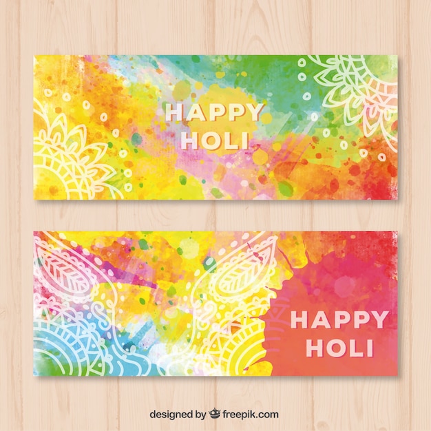 Cute hand painted Happy Holi banners