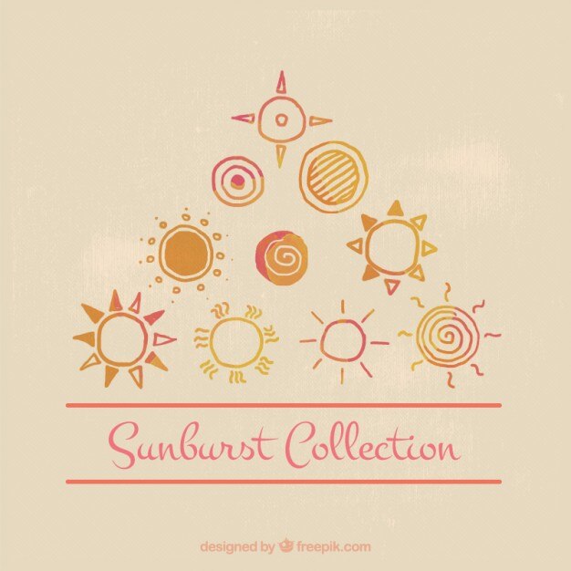 Free Vector cute hand painted sunburst set