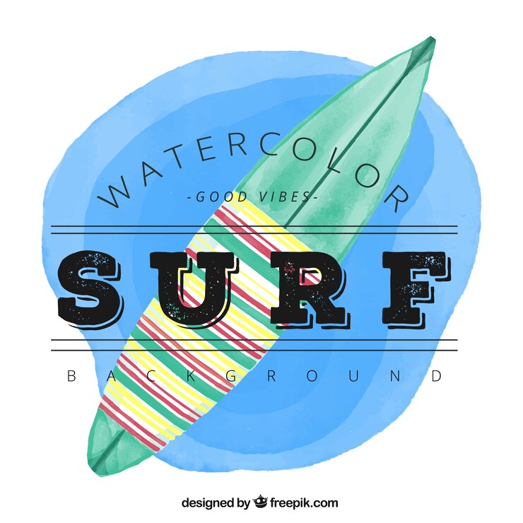 無料Vector かわいい手描きサーフ水彩画の背景